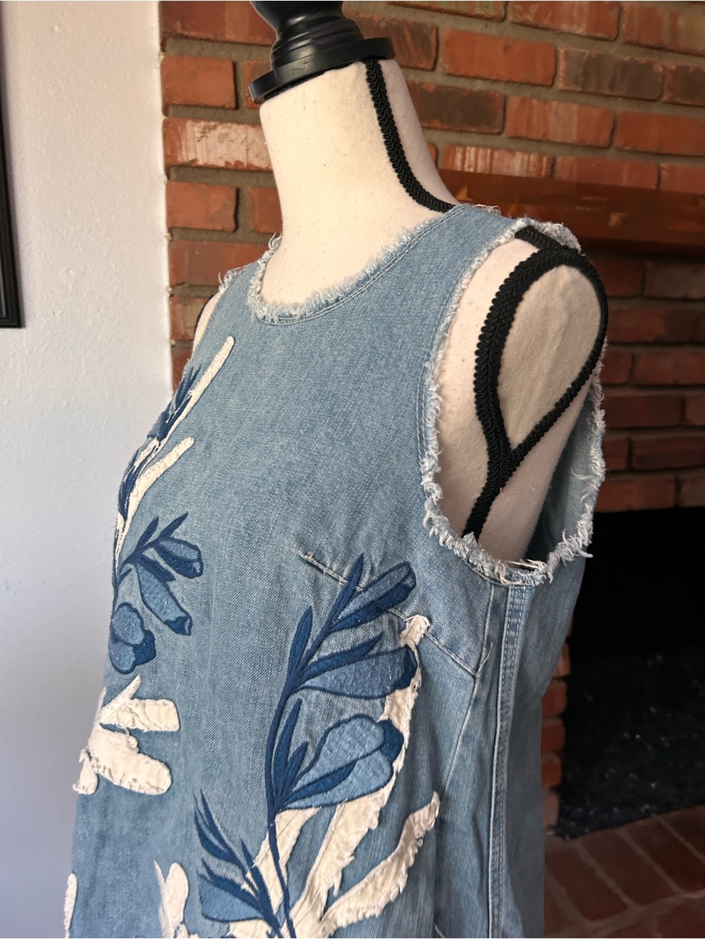 Anthropologie Holding Horses Floral Embroidered Denim Dress Sz S - Picture 6 of 8